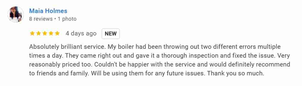 Google review for Nebula Plumbing and Heating